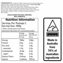 CAMPERS PANTRY CAULIFLOWER AND PEA DAHL SINGLE SERVE -Wildernessshop Shop Cauliflower and Pea Dahl info