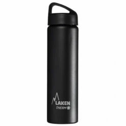 LAKEN STAINLESS STEEL THERMO BOTTLE 750ML -Wildernessshop Shop insulated bottle 075l stainless steel classic wide mouth BLACK